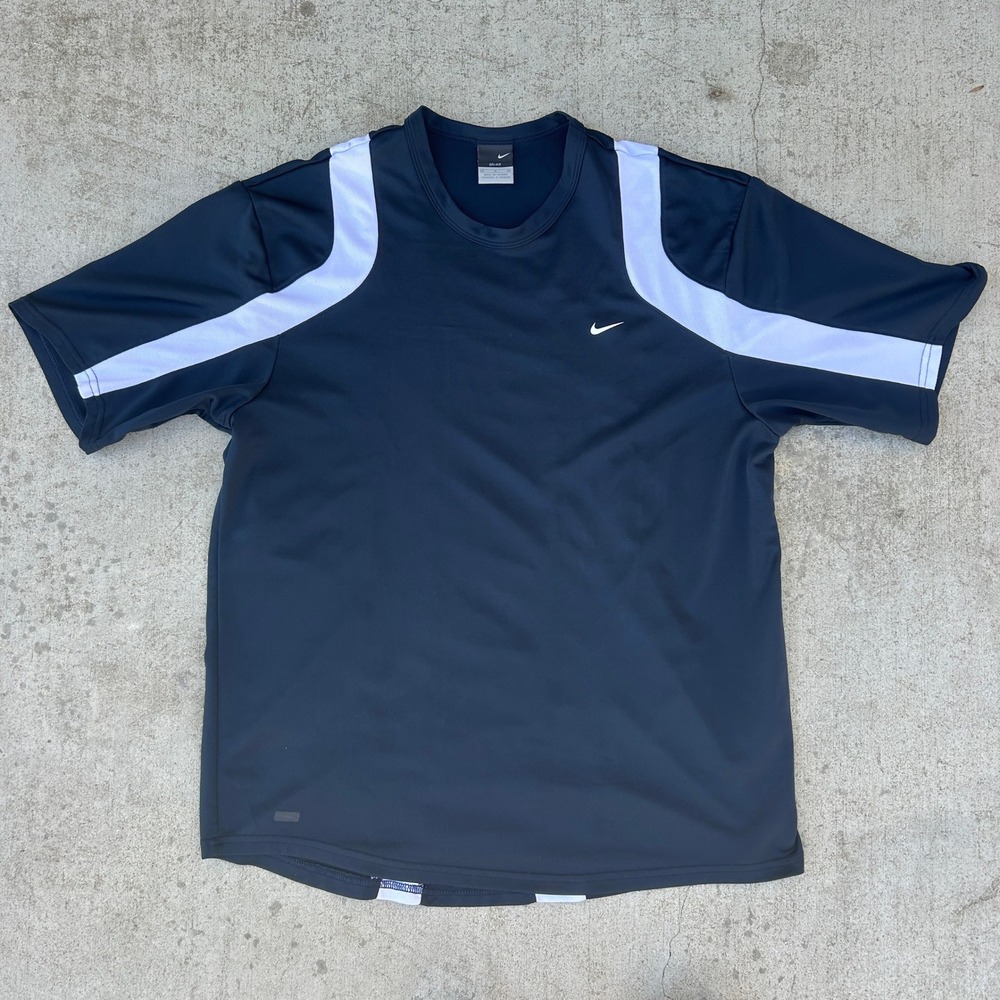Nike Dri-Fit Shirt Mens Medium Navy Blue White Y2K Vintage Streetwear Mesh Tee